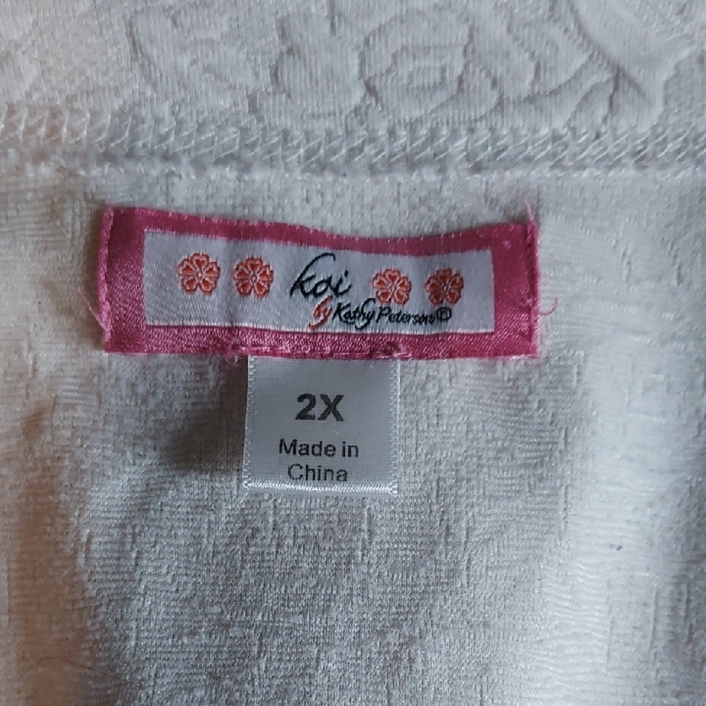 Koi White Floral Textured Scrub Jacket